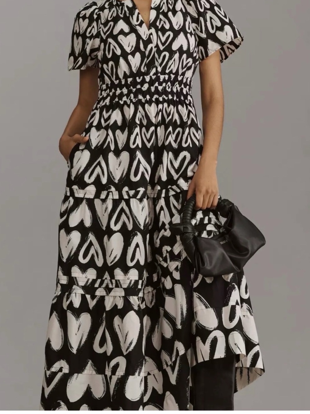 Anthropologie Somerset Black and White Heart-Print Maxi Dress